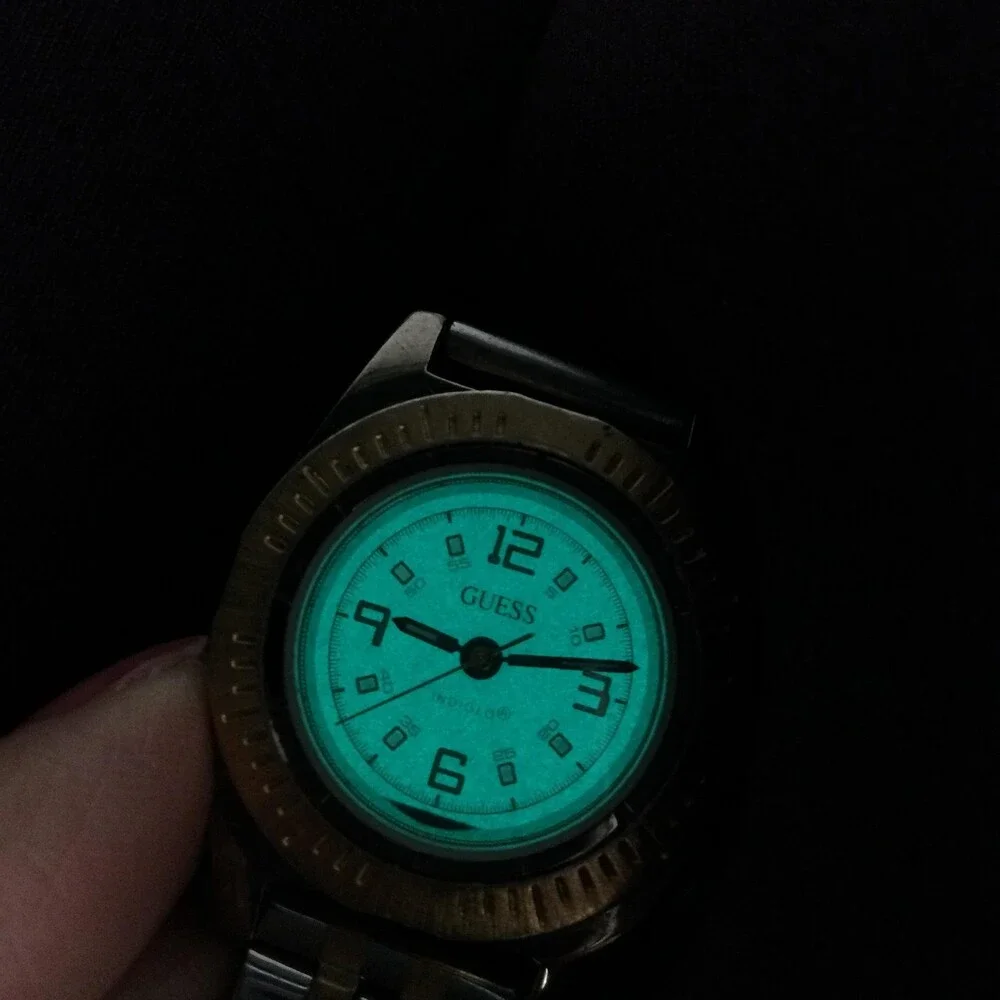 Vintage Guess Womens Watch 30mm Green Dial Two Tone Indiglo New Battery 6.75